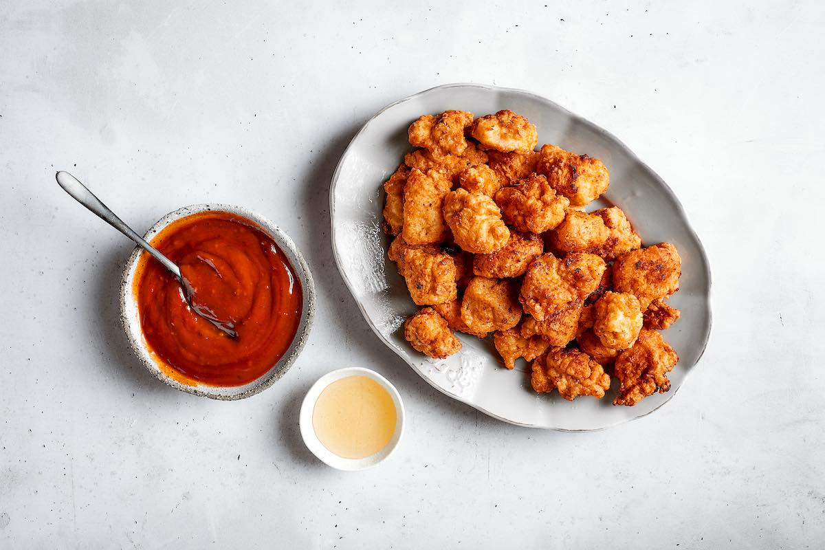 buffalo sauce mixed with honey and cooked chicken.