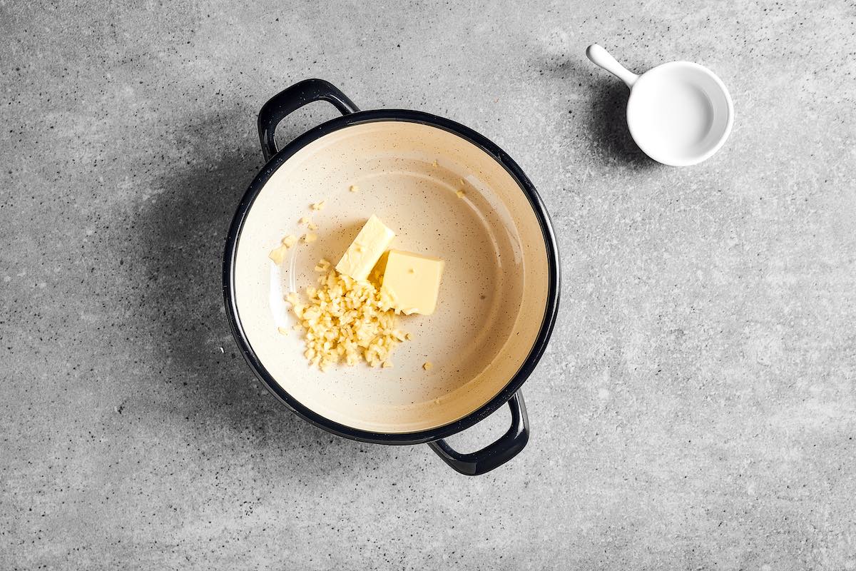 butter and garlic in a skillet.