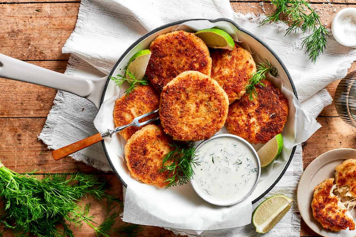 freshly fried chicken patties with dipping sauce.