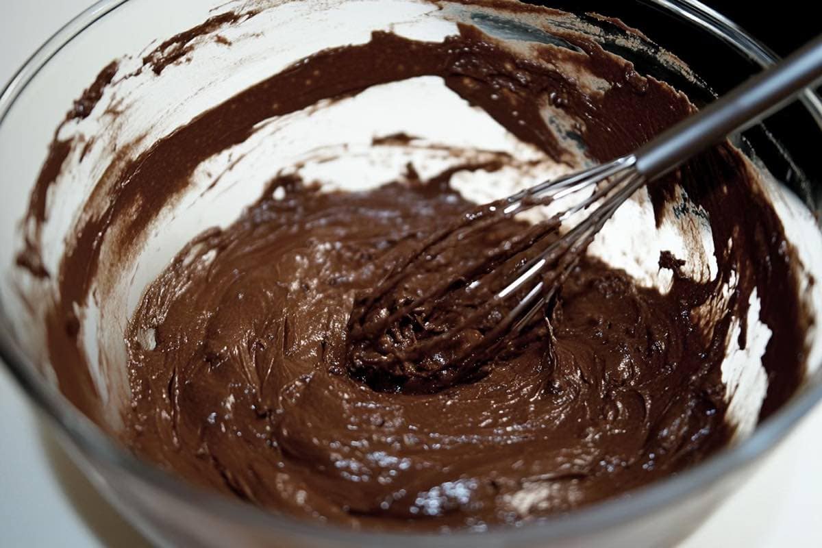 cake batter in a mixing bowl.