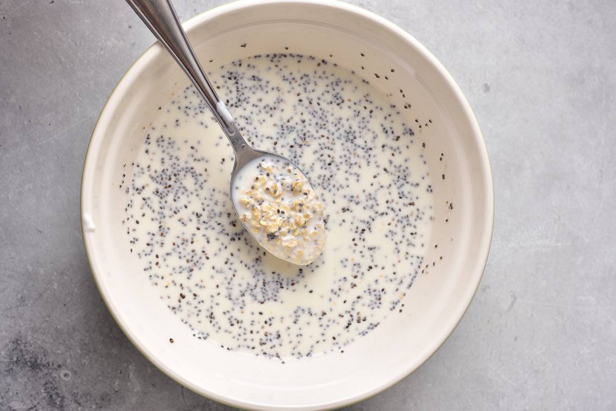 oat mixture soaking in bowl.