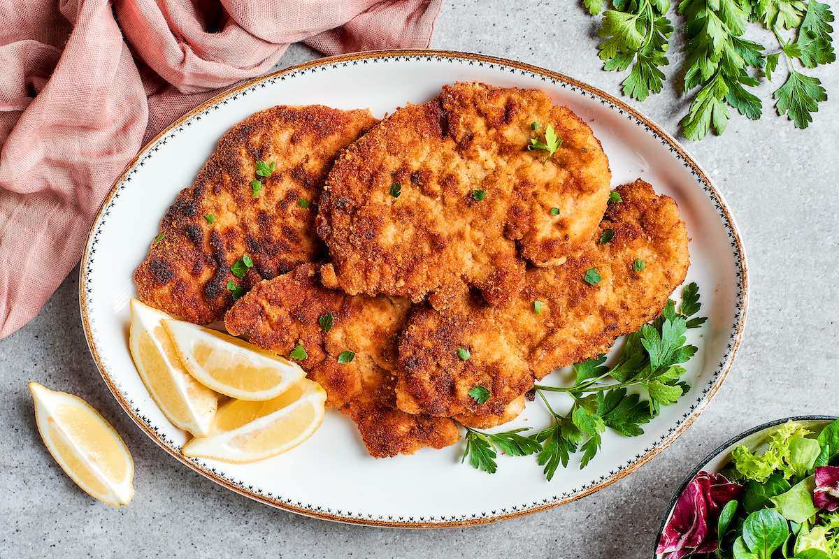 fried parmesan crusted chicken fillets.