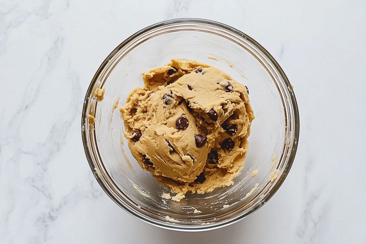 cookie dough in a mixing bowl.