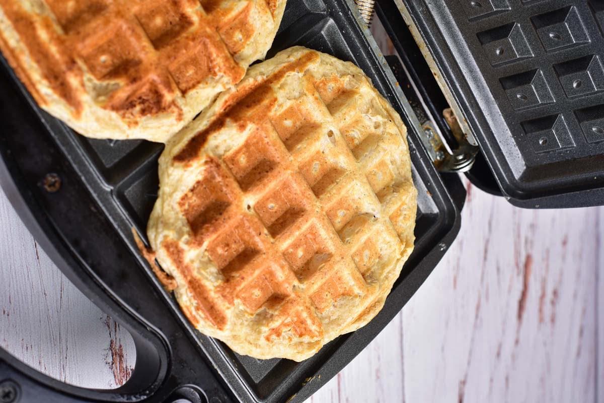 waffles in waffle iron.