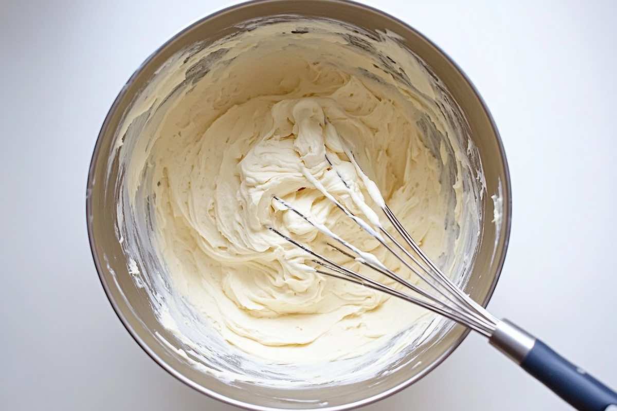 cake batter in a mixing bowl.