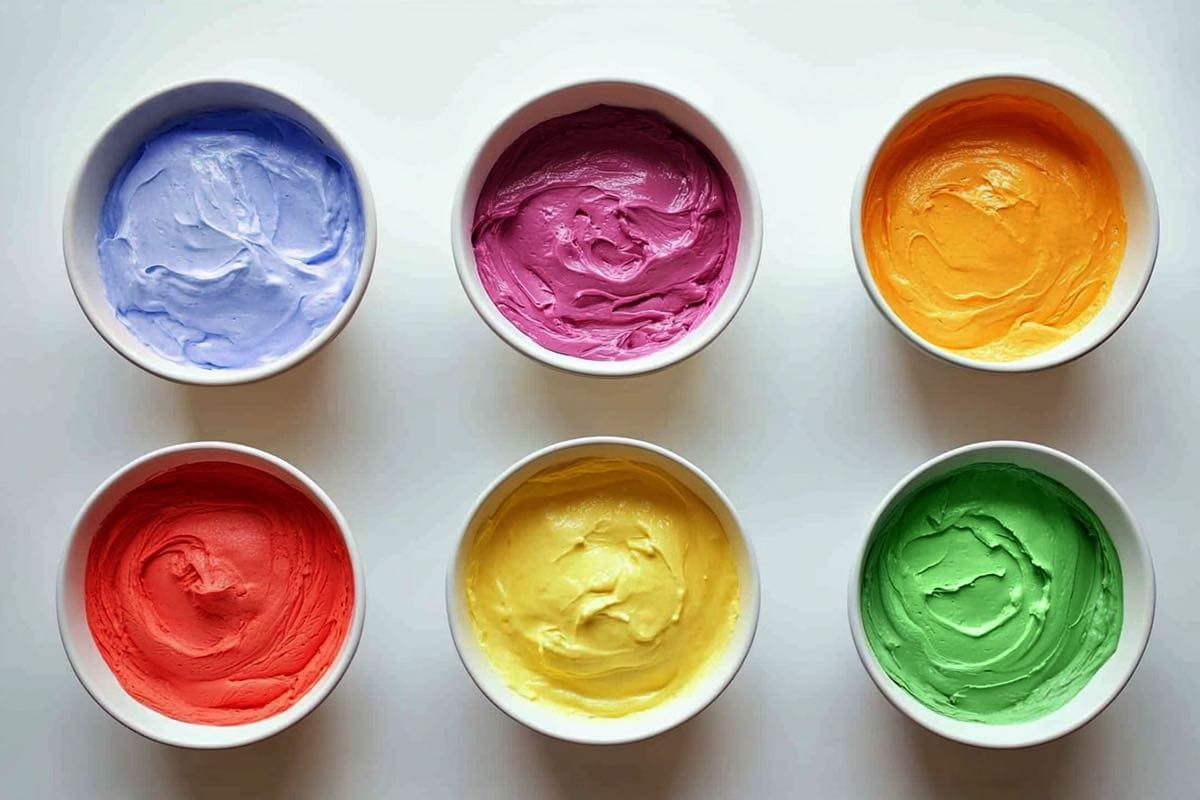 cake batter mixed with food coloring.