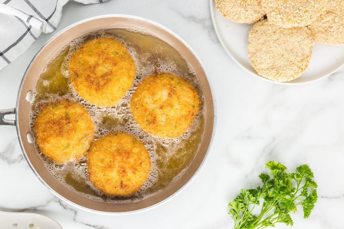 frying salmon croquettes.