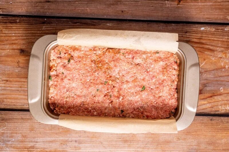 assembled meatloaf in tin.