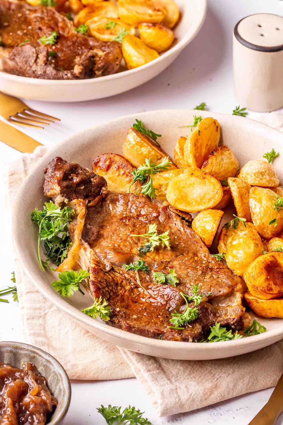 instant pot steak with roasted potatoes.