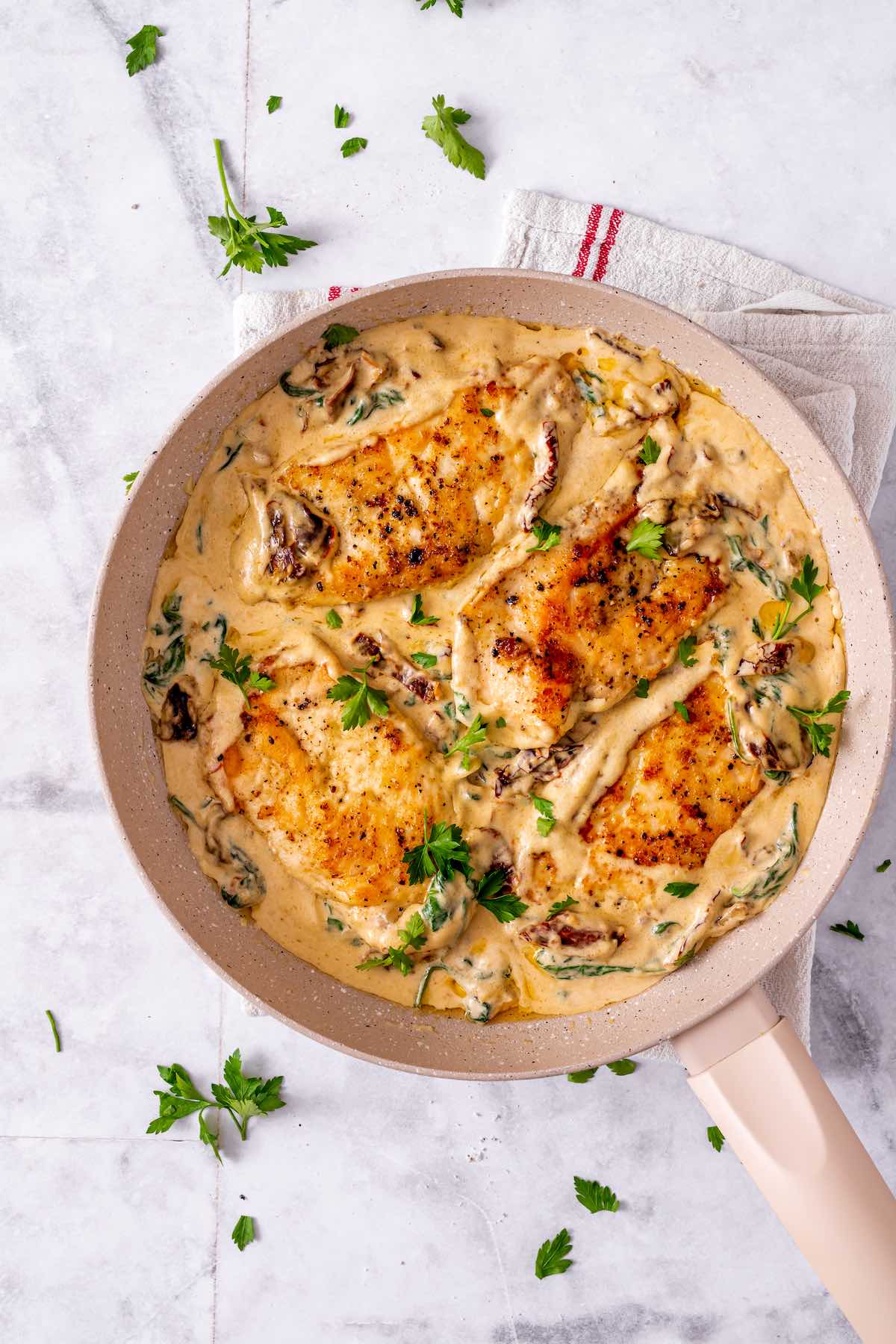 homemade marry me chicken in a skillet.