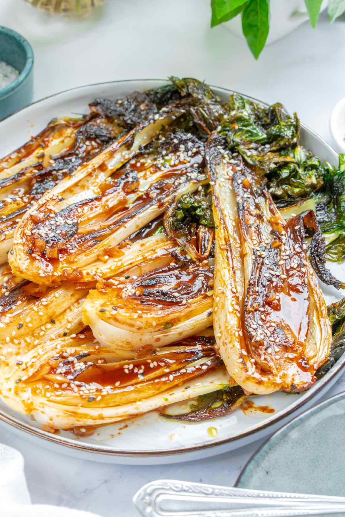 sauteed bok choy on a plate.