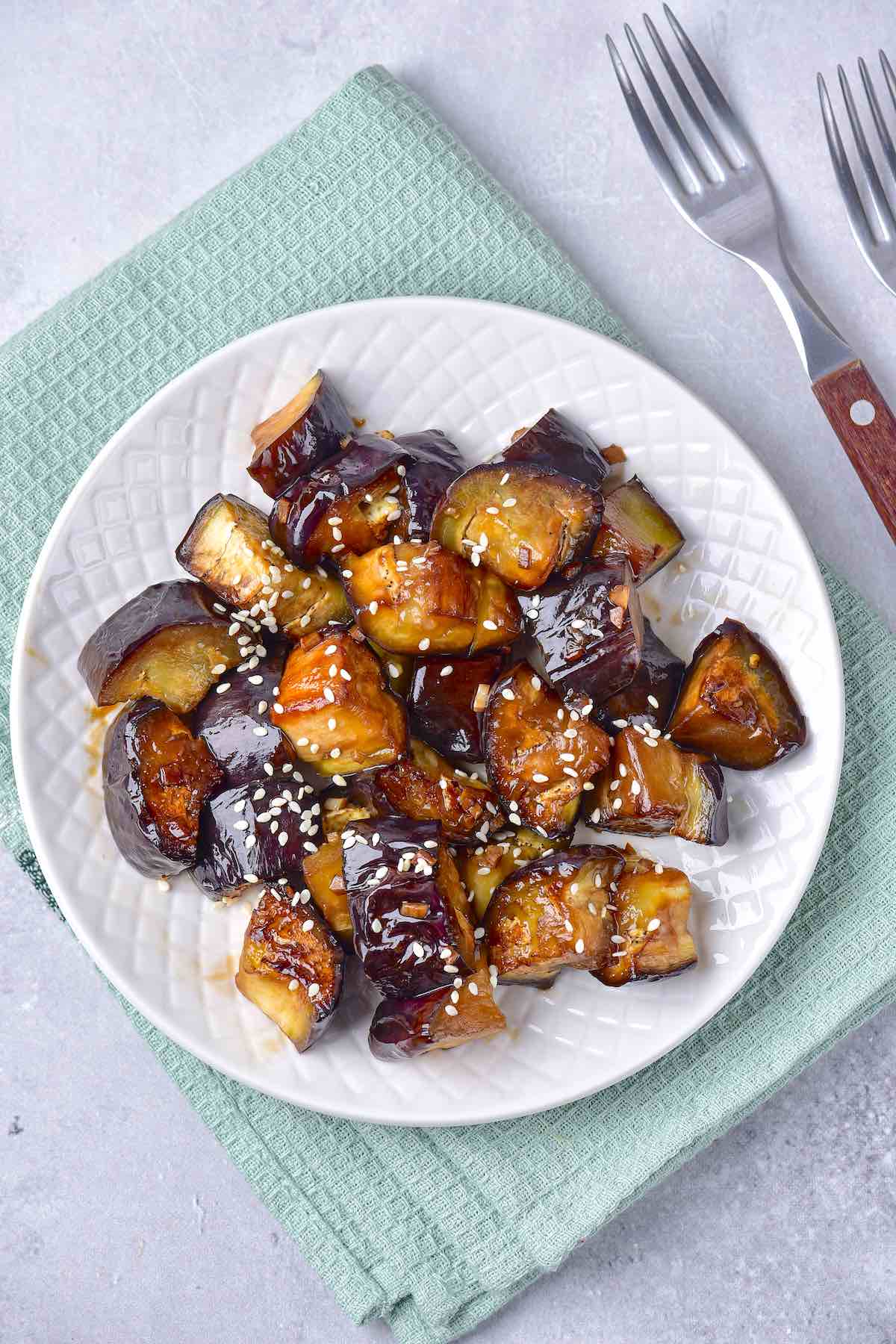 bowl of sauteed eggplant.