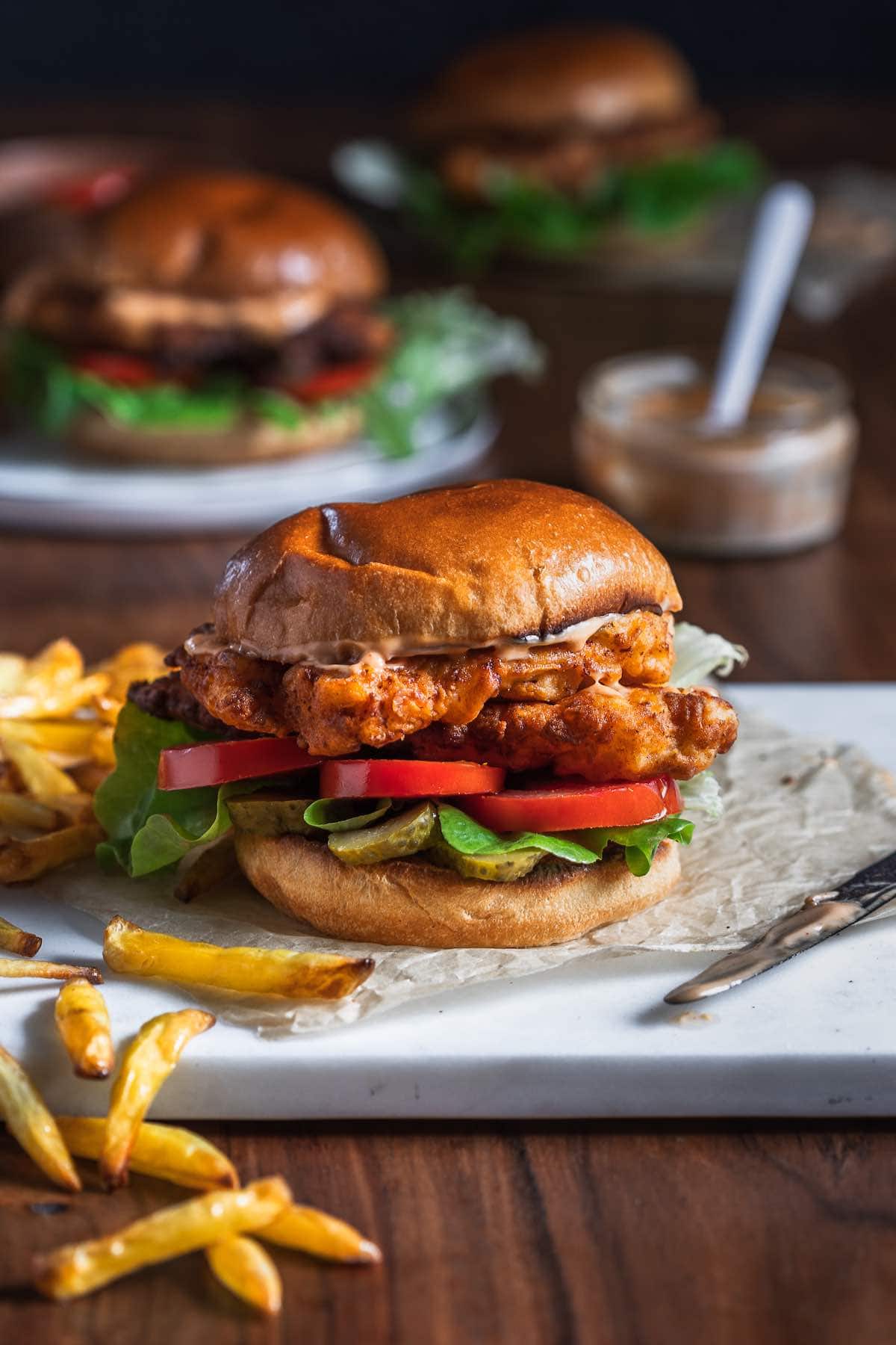 homemade spicy chicken sandwich.