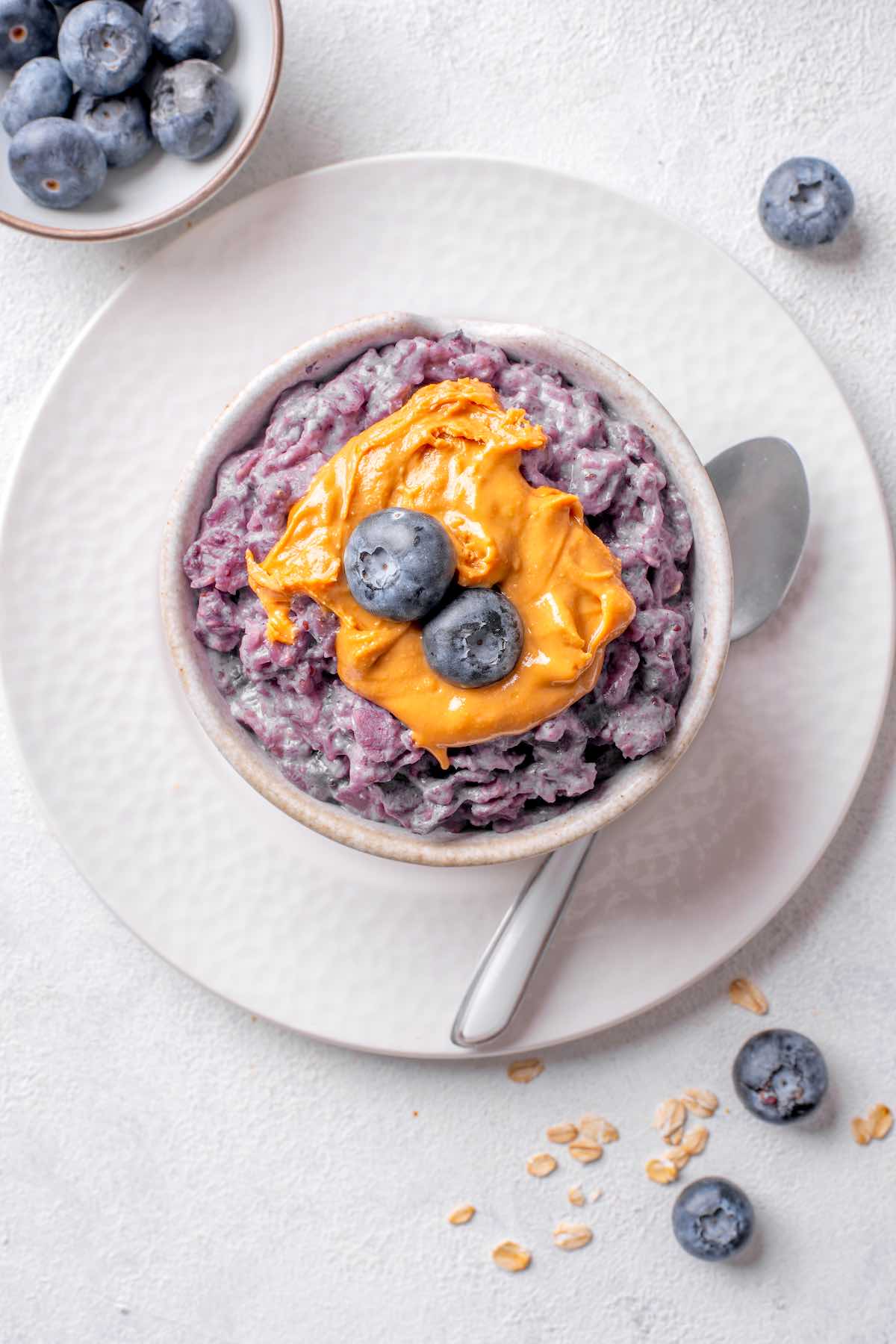 blueberry oatmeal with peanut butter.