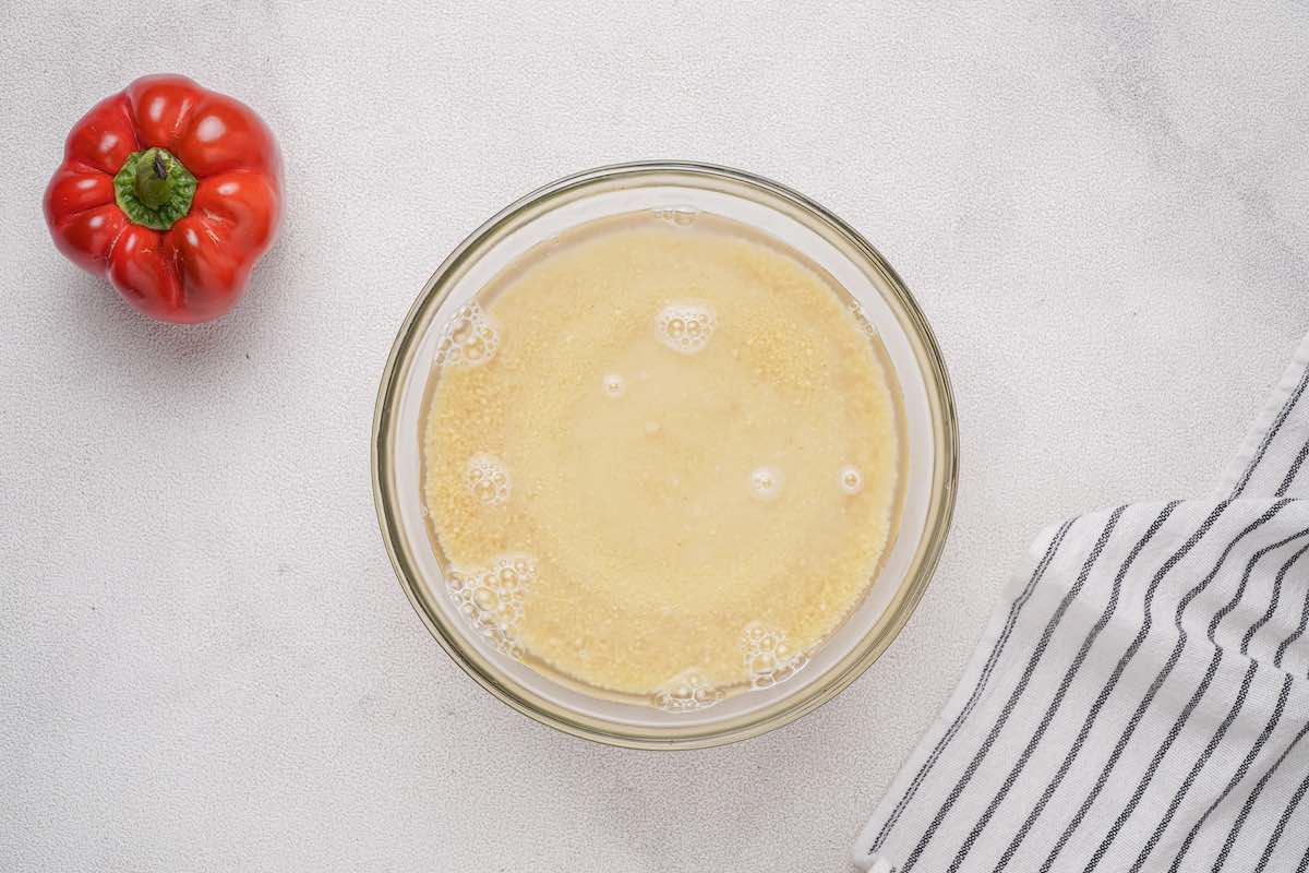 raw couscous and boiling water.