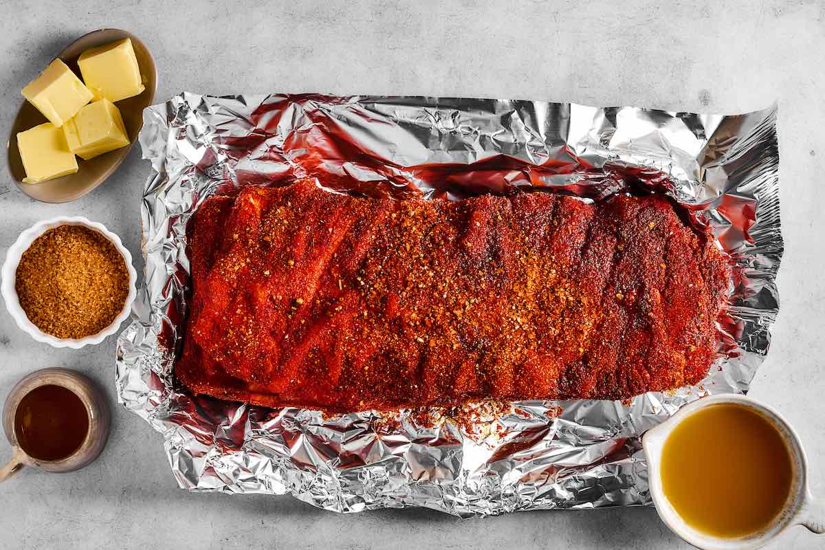 baked seasoned rack of ribs.