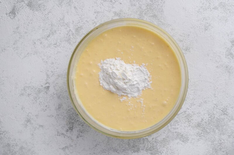 buttermilk pie filling in a mixing bowl.