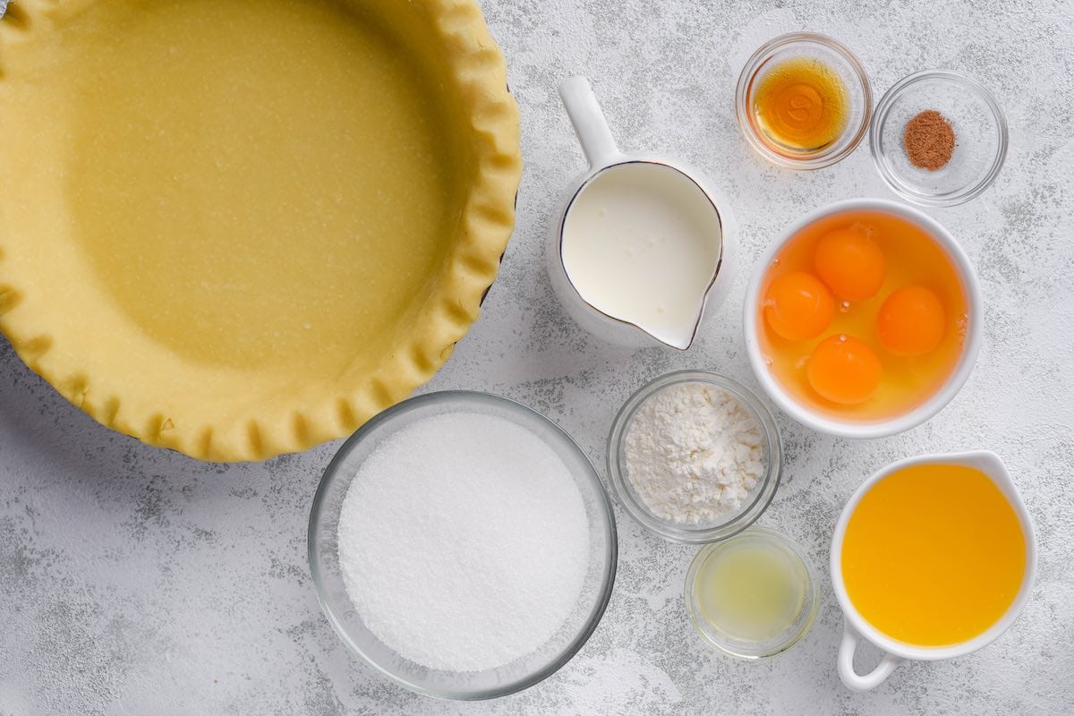 assembled pie crust and ingredients.