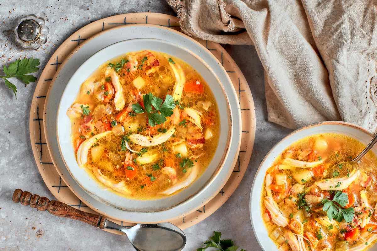 bowls of chicken potato soup.