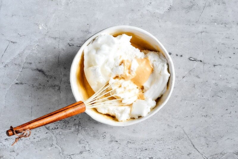 whipped egg whites in a bowl.