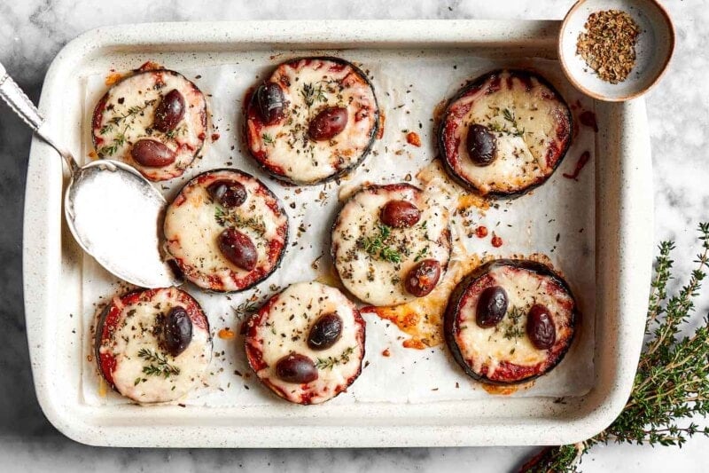 baked eggplant pizza bites.