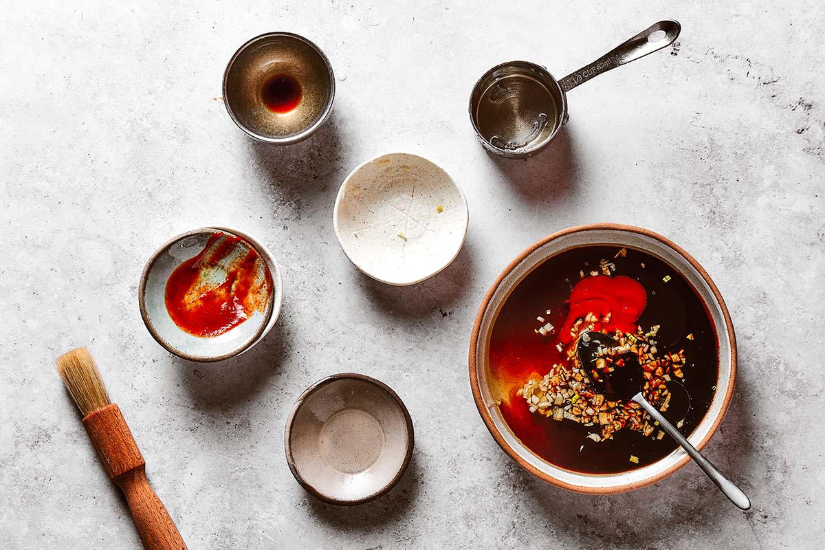 honey garlic sauce ingredients in a bowl.