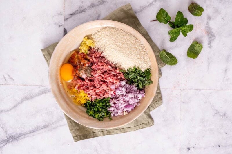 meatball ingredients in a mixing bowl.