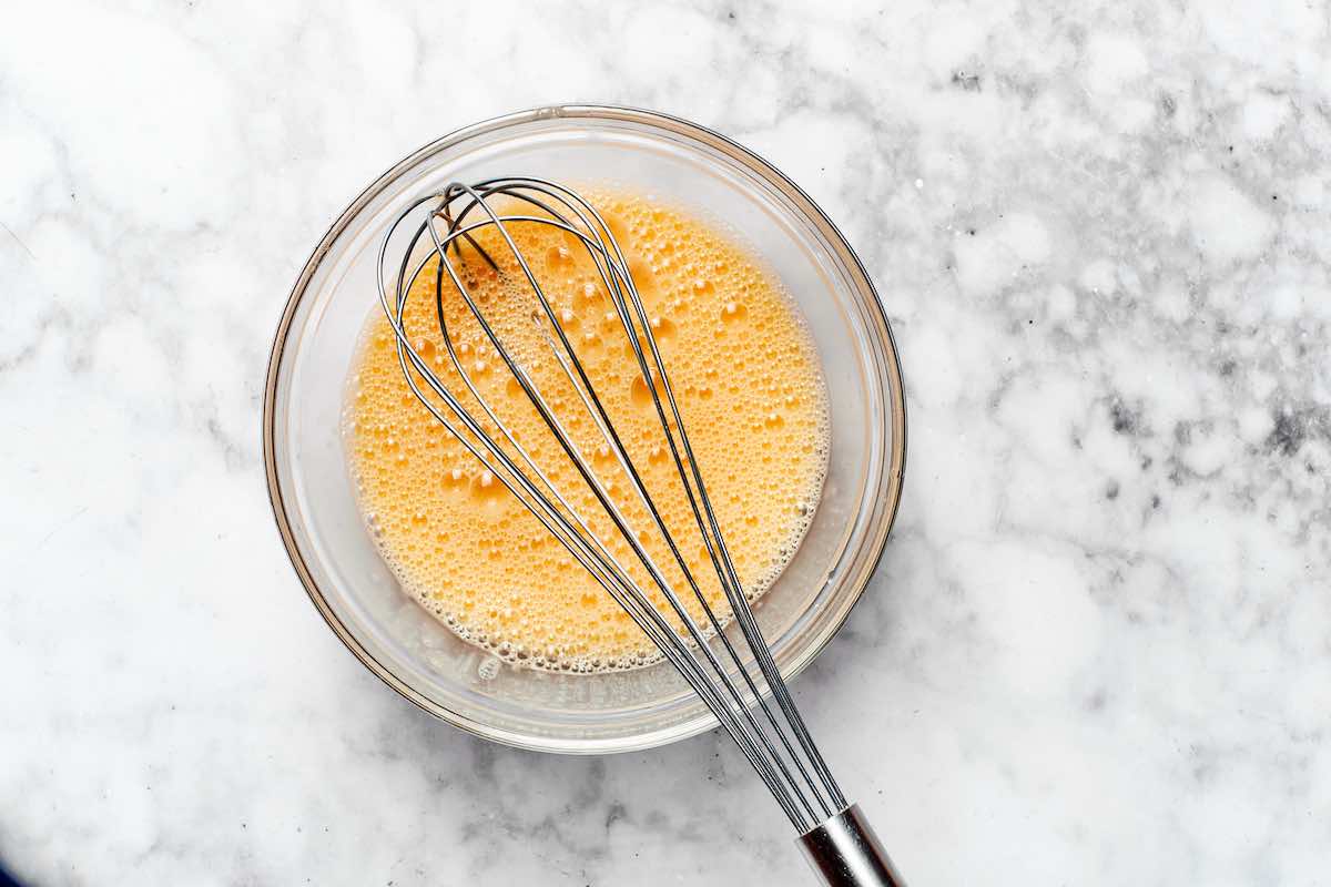 whisked eggs with seasonings and butter.