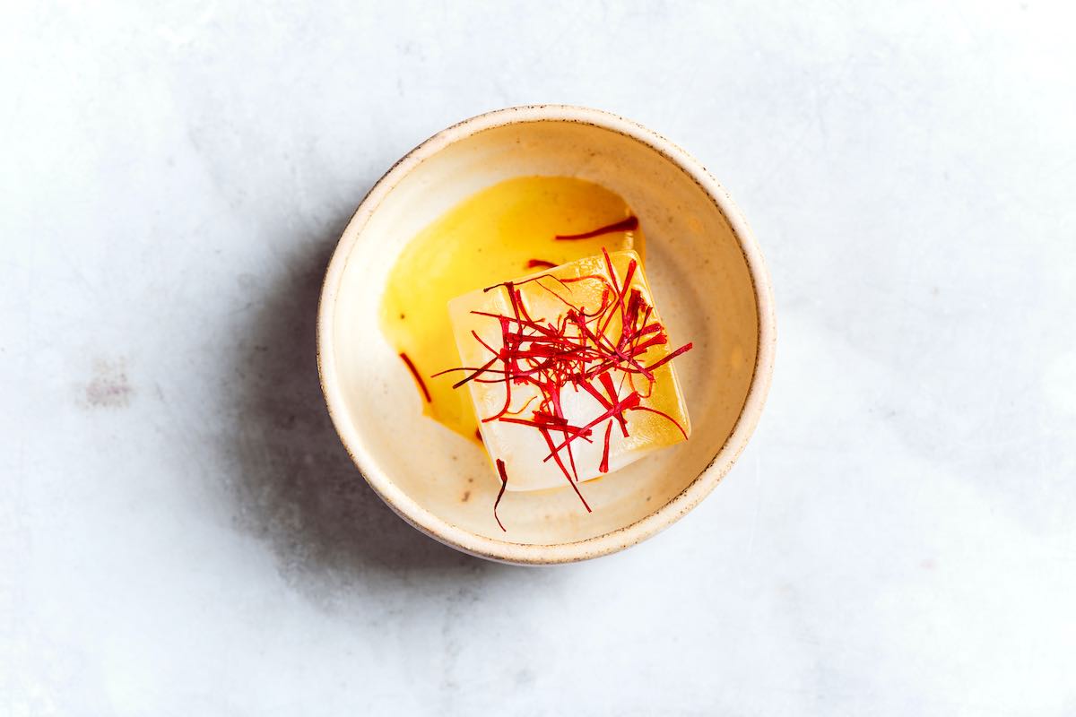 bloomed saffron in a bowl.