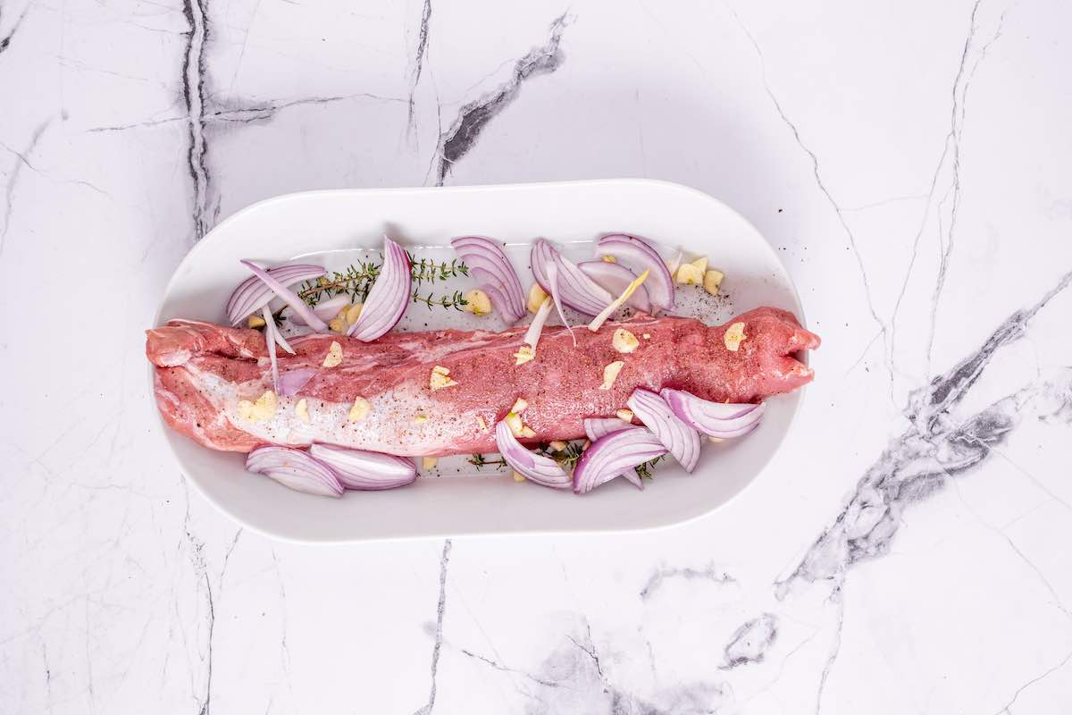 seasoned raw pork tenderloin.