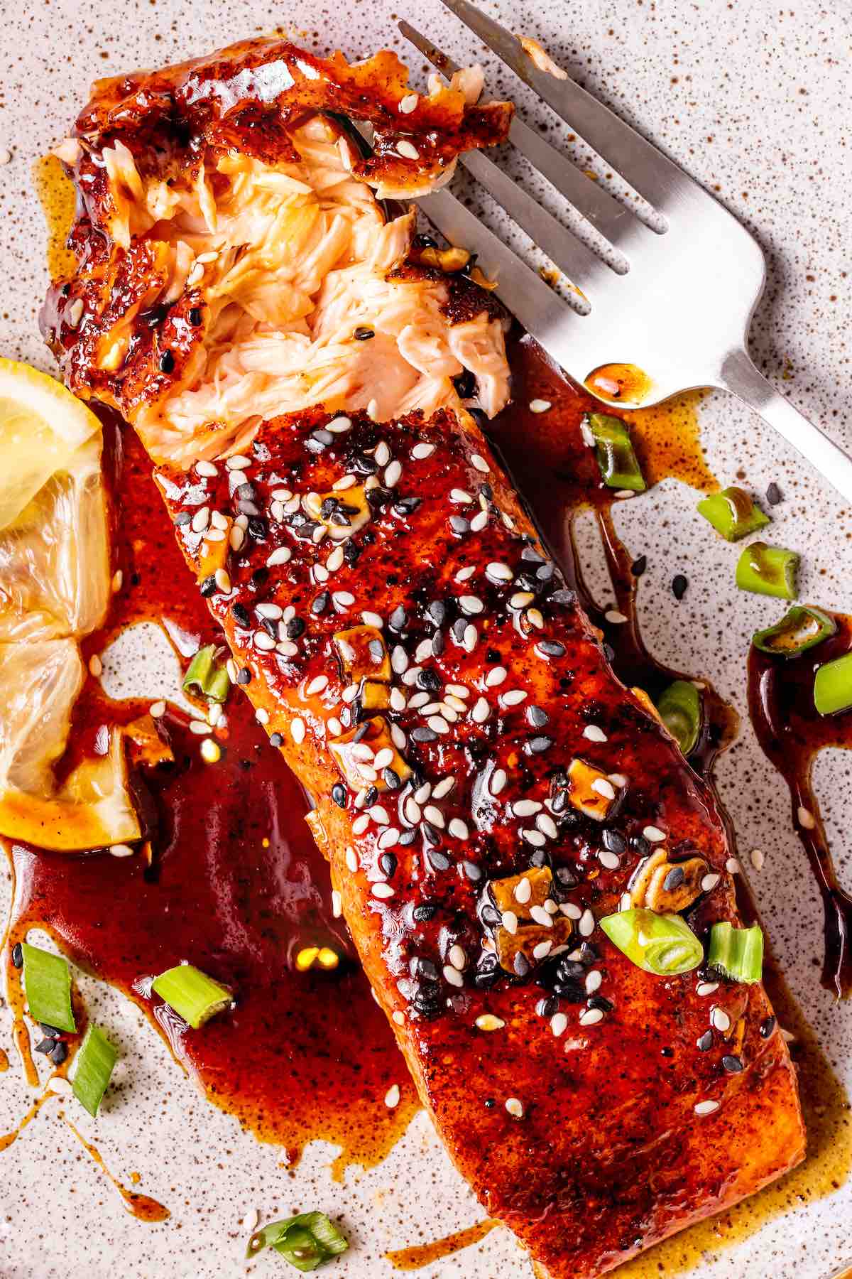 salmon with honey and garlic sauce.