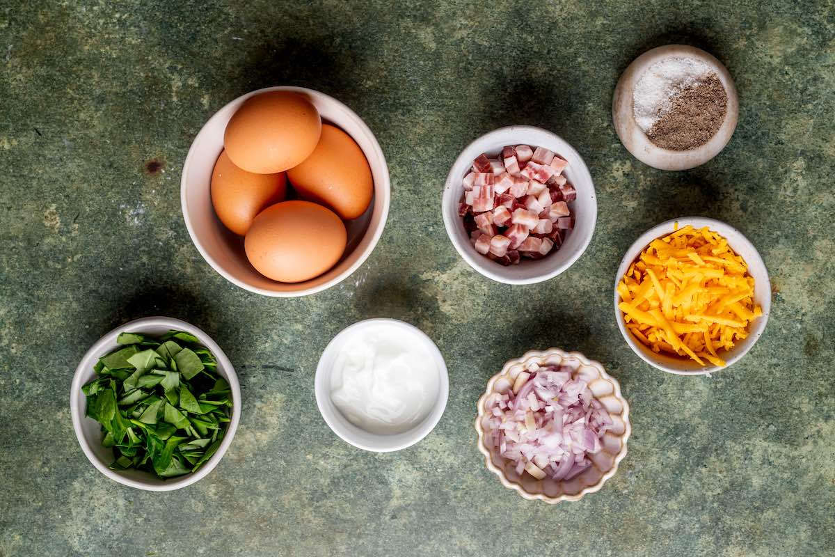 egg bite ingredients in small bowls.