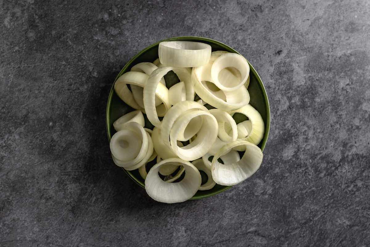 raw sliced onions.