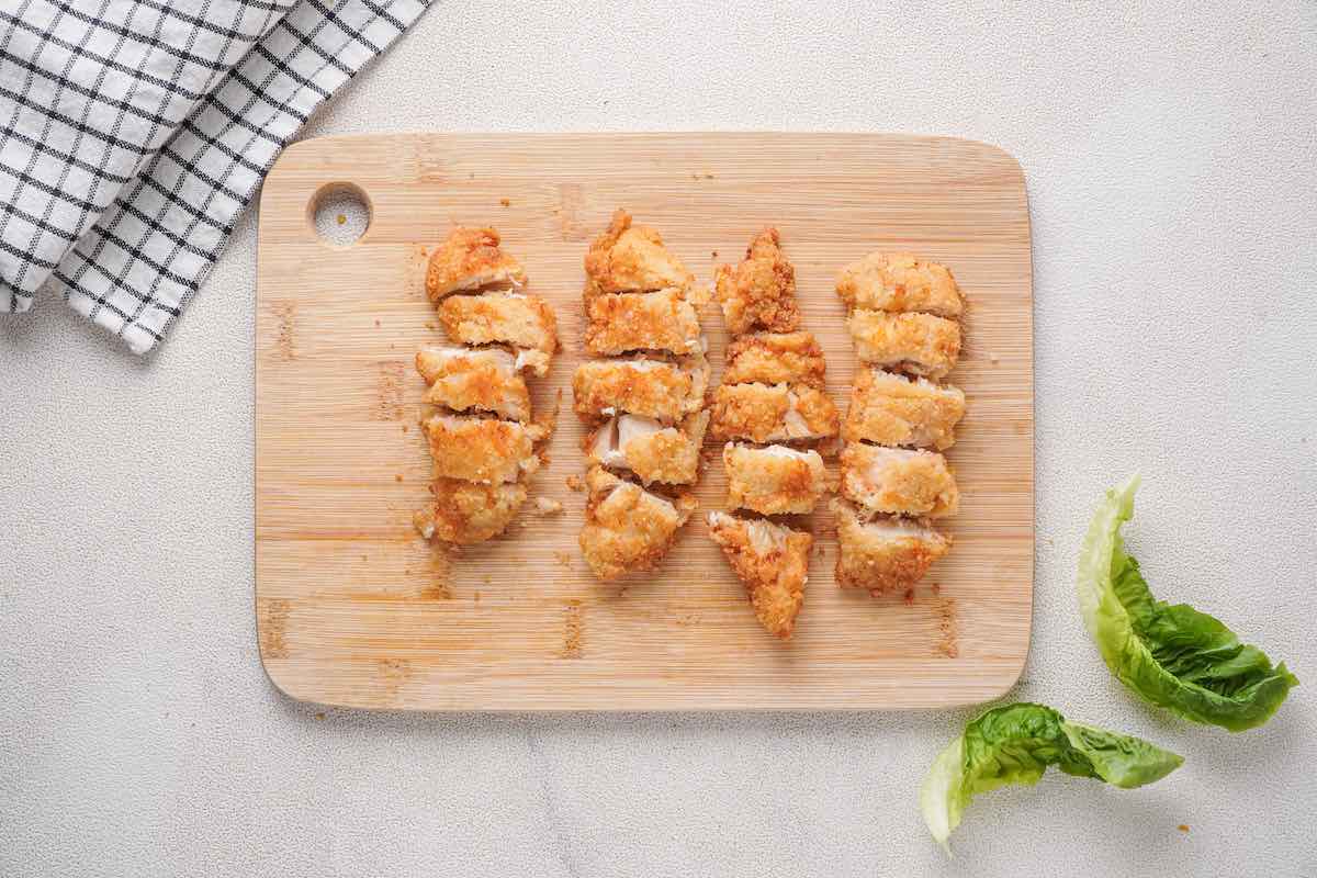 crispy breaded and chopped chicken.