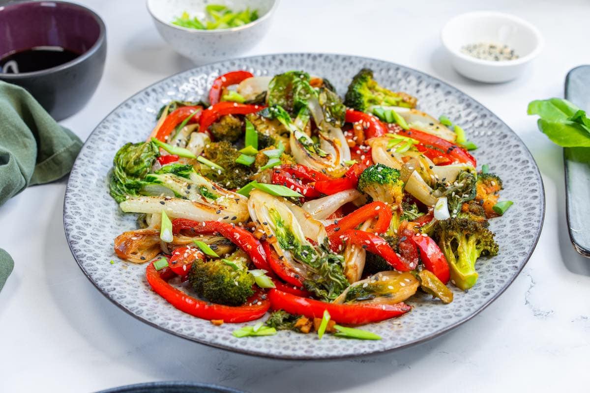 assembled bok choy stir fry.