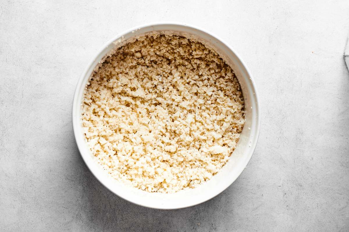 riced cauliflower in a bowl.