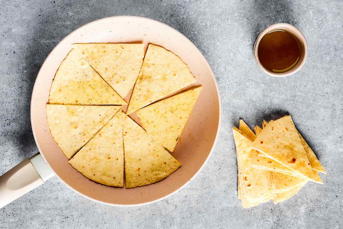 sliced and pan-fried tortillas.