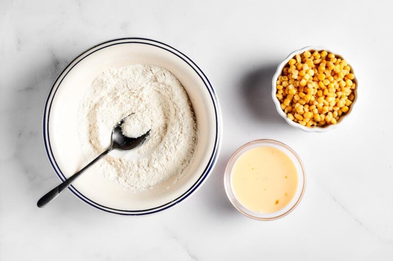 dry ingredients in a mixing bowl.