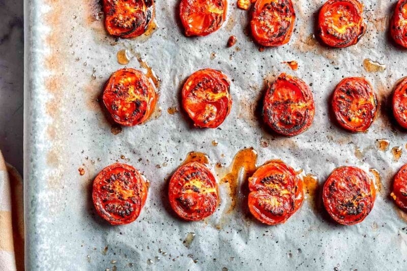 oven roasted and seasoned tomatoes.