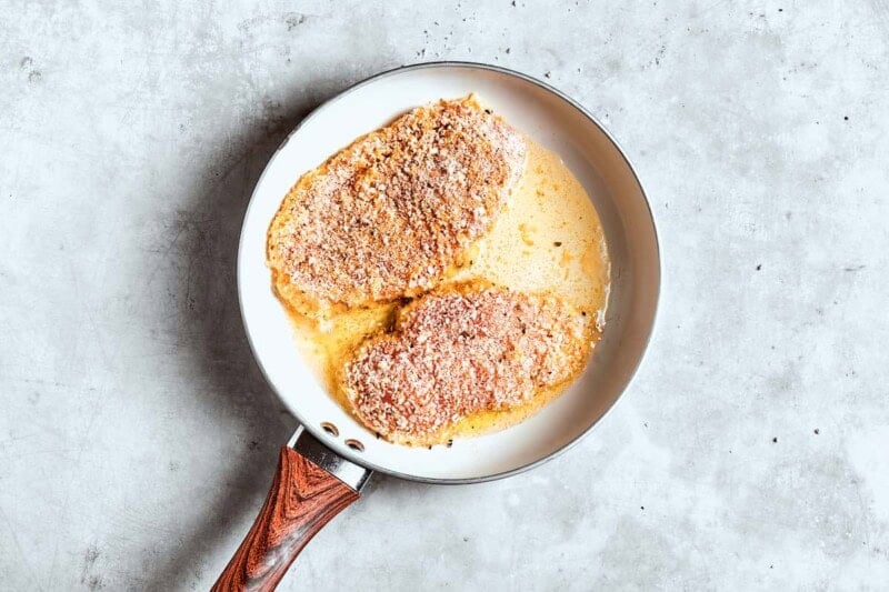 pan frying panko breaded chicken.