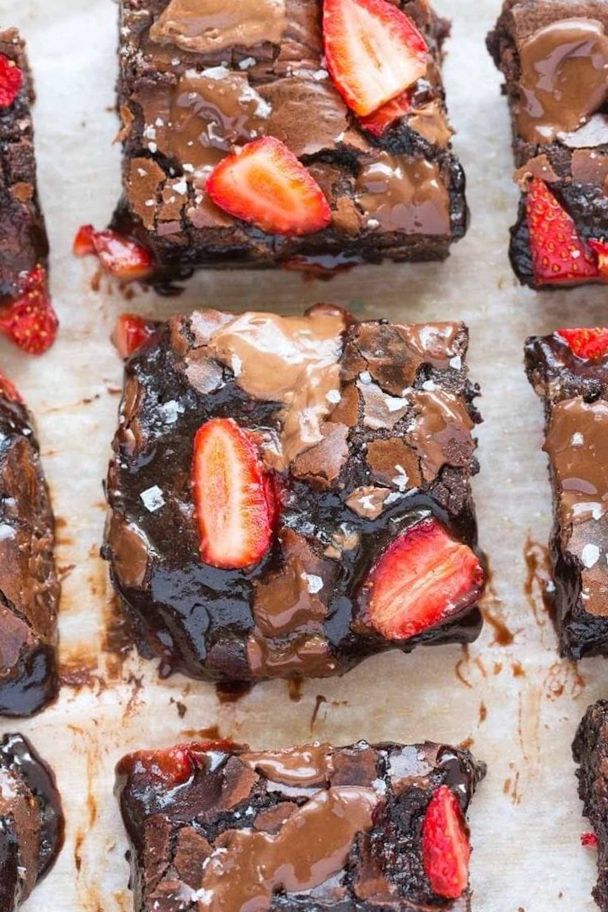 gooey sliced strawberry brownies.