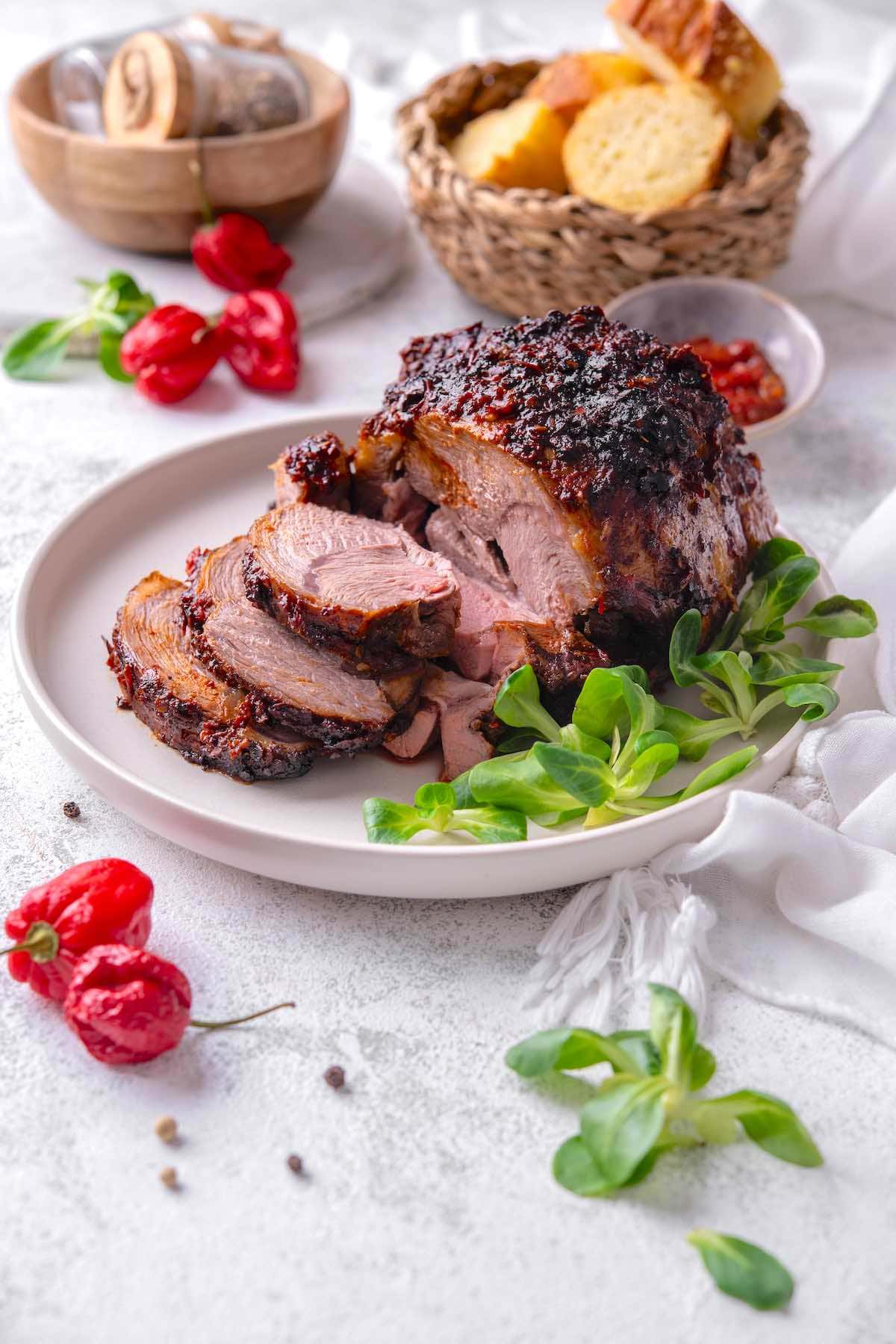 roasted boneless leg of lamb.