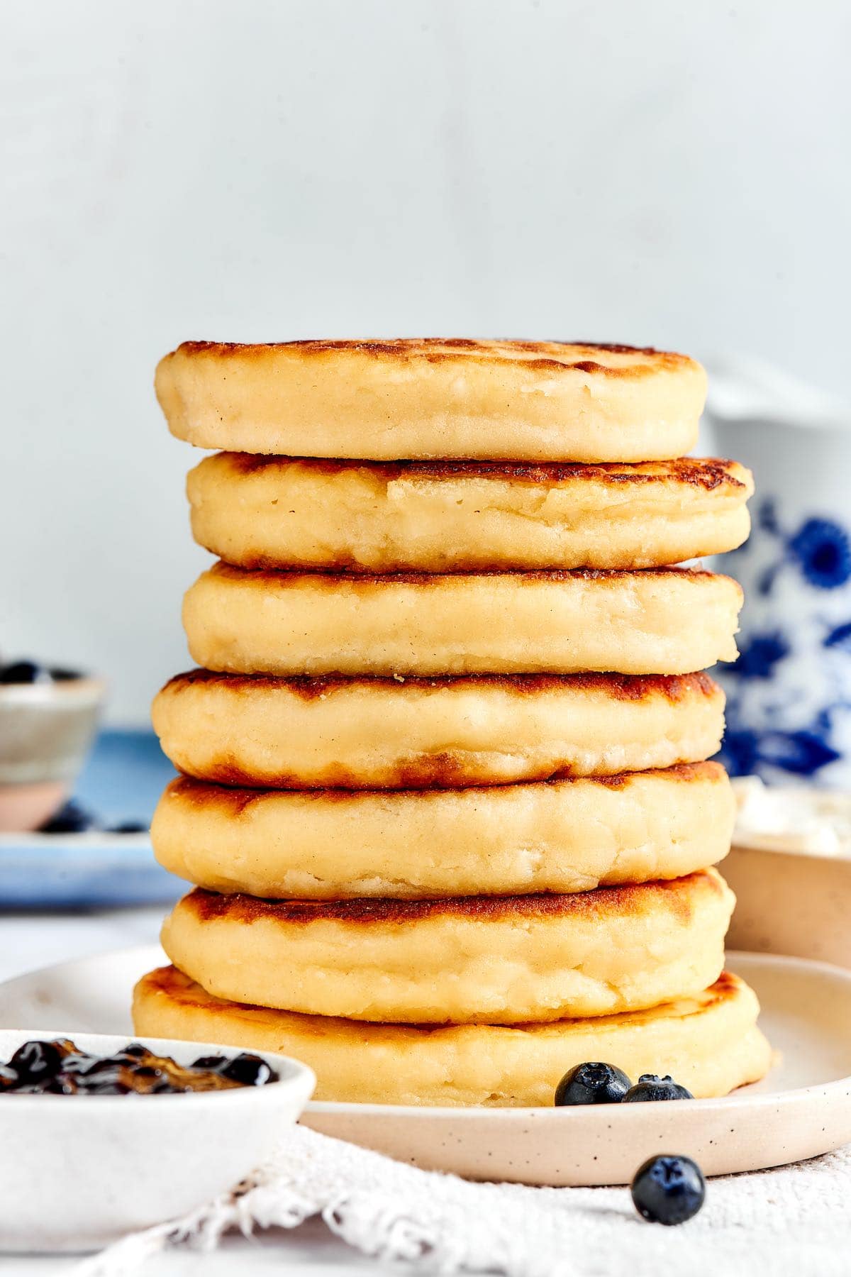 stack of cottage cheese pancakes.