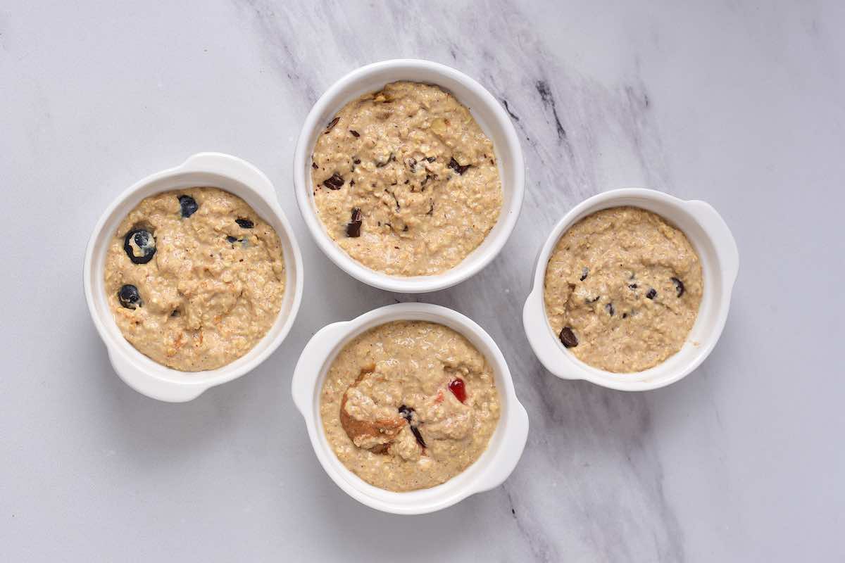 blended oat mixture in four ramekins.