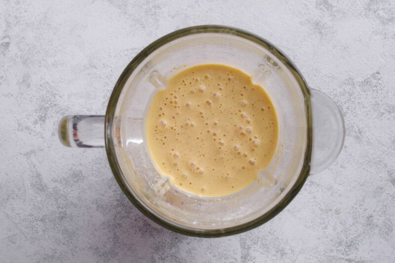 pancake batter in a blender with baking powder.