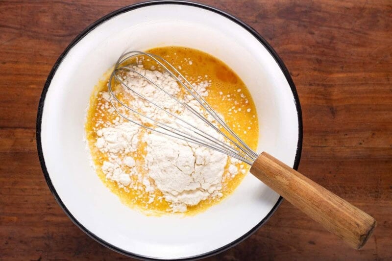 Dutch baby pancake batter in a bowl.