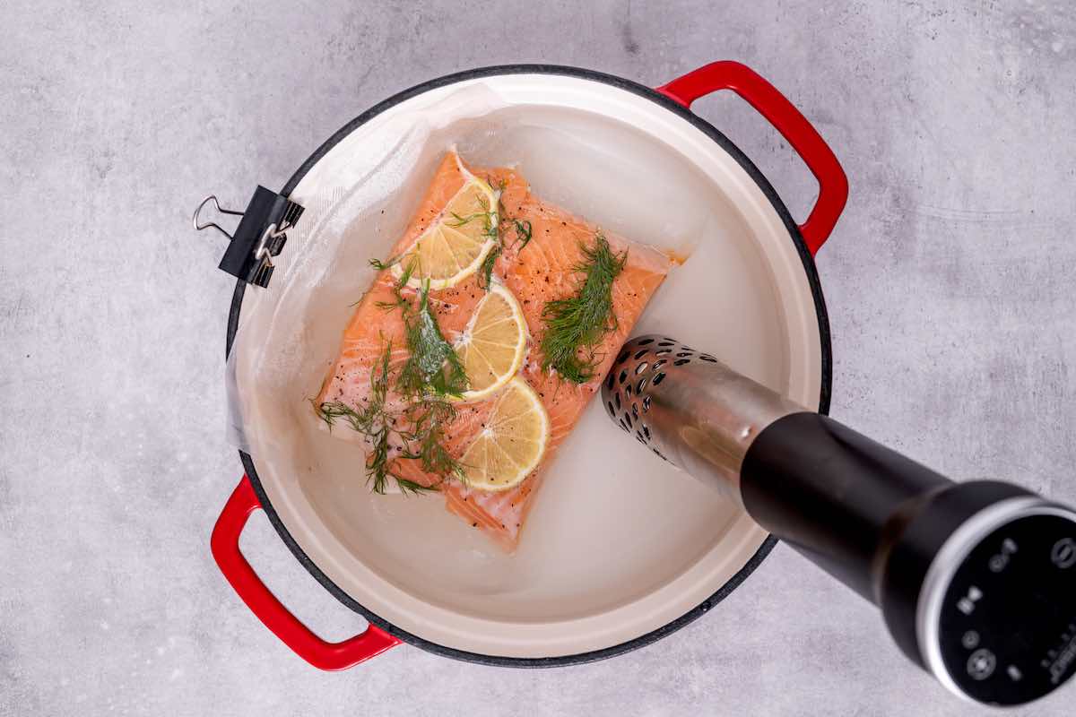 salmon in the sous vide.