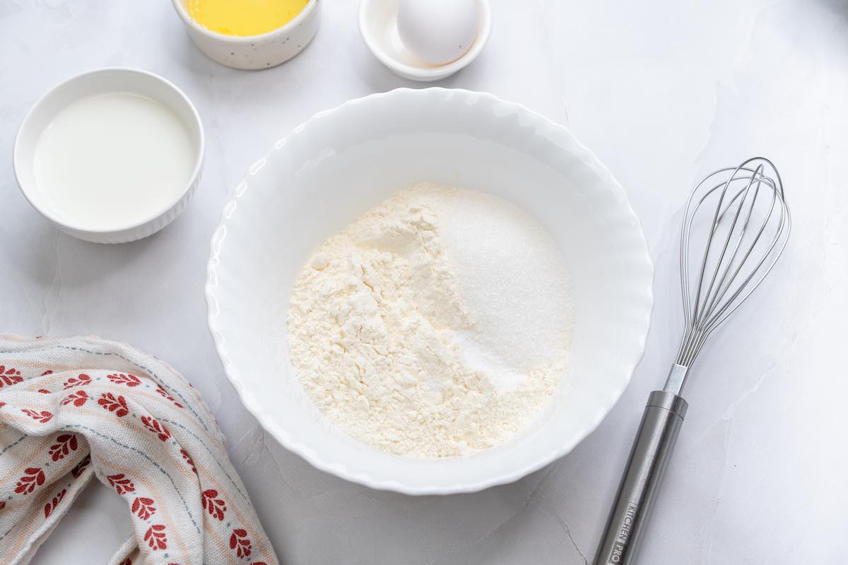 flour and sugar in a bowl.