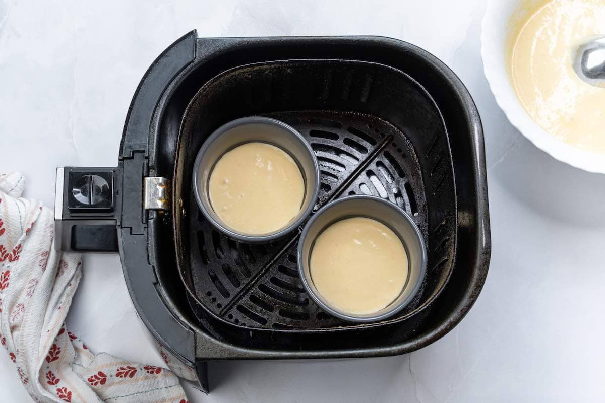 pancake batter in an egg mold.