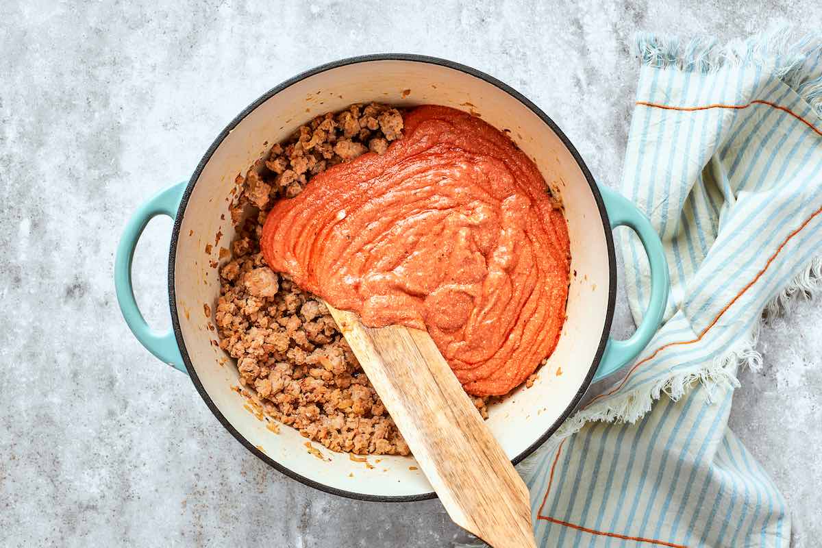 blended cottage cheese sauce over ground turkey.